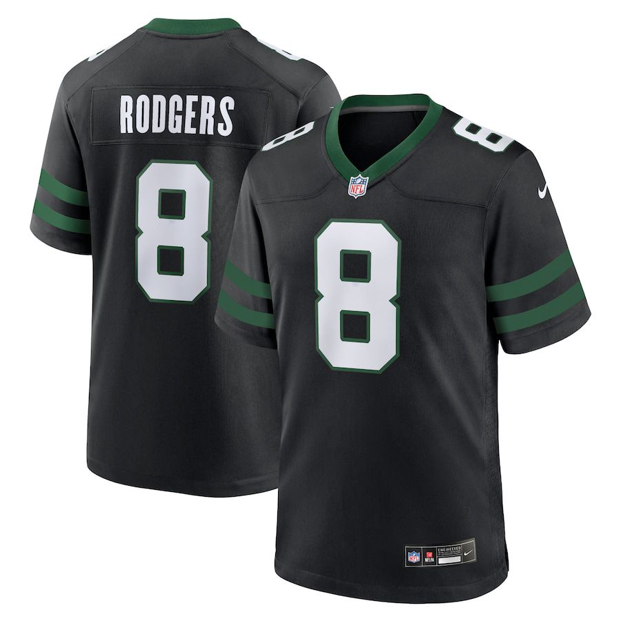 Men New York Jets #8 Aaron Rodgers Nike Legacy Black Alternate Game NFL Jersey->new york jets->NFL Jersey